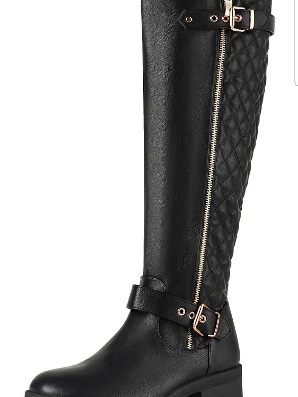 Dreampairs Black Quilted Tall Riding Boot with Zipper - Women